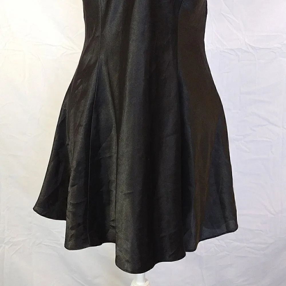 Victoria's Secret VTG 90s Black Satin Strappy Lace Top Mini Slip Dress Large - Picture 15 of 15